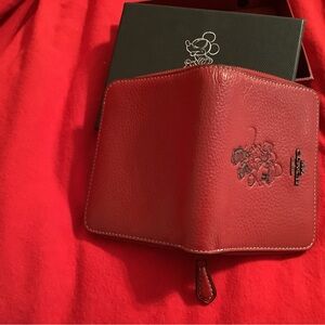 Coach Red Leather Zip Wallet with Embossed Minnie
